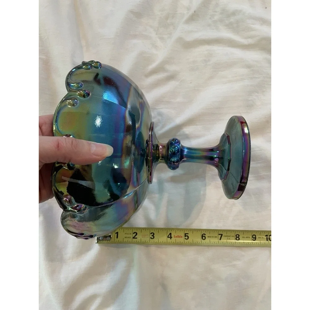 Vtg Indiana Blue Carnival Champagne Glass‎ Pedestal Compote Candy Nut Bowl Large